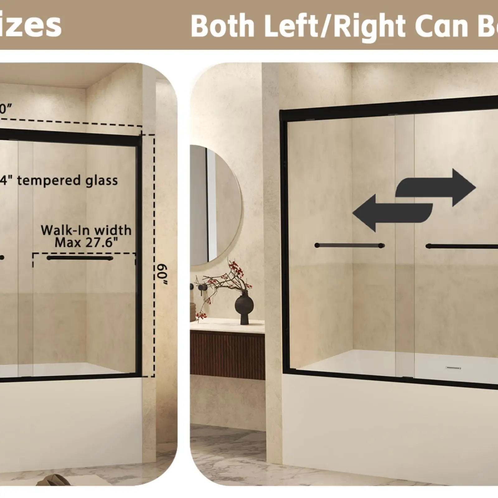 زجاج مقسى 56-60 بوصة عرض × 60 بوصة ارتفاع مع فيلم انفجار، إطار من الألومنيوم