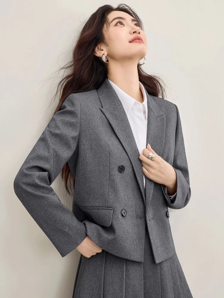 SENTUBILA Women's Business Blazer Autumn 2025 Commuter Interview Meeting Double-Breasted Short Office Tailored Coat 153XA2430