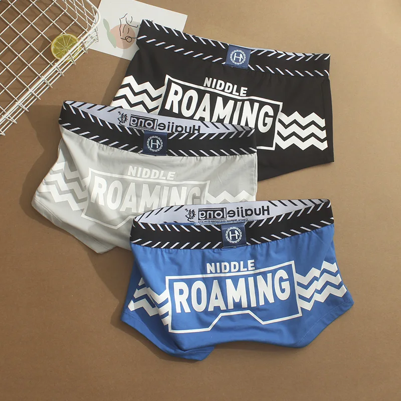 3pcs/lot Men's underwear men's boyshort cotton personality trend comfortable breathable printing design youth boxers.