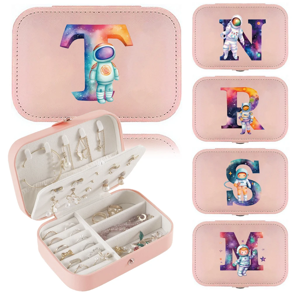 

Jewelry Storage Box Classic Fashion Pink Jewelry Display Case Astronaut Letter Series Large Capacity Double Layer Storage Box