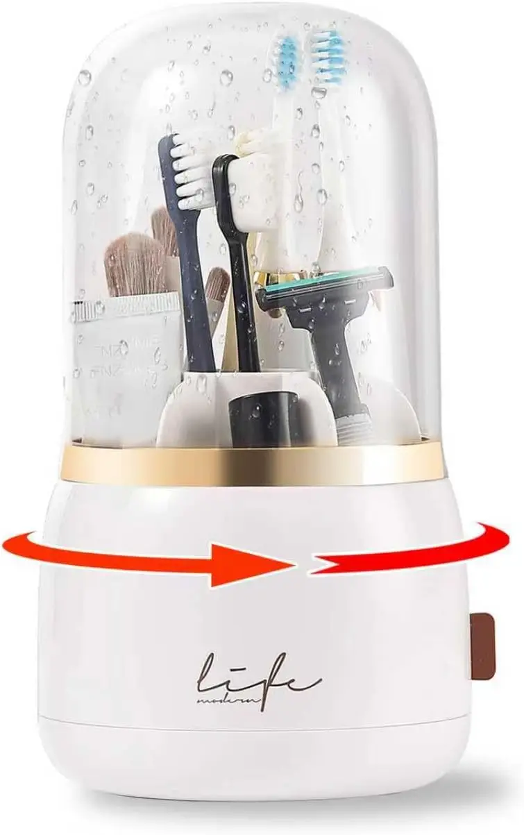 

Toothbrush Holders for Bathrooms, Rotating 7 Slots Electric Toothbrush Holders with Cover, Countertop Toothpaste Organizers (Whi