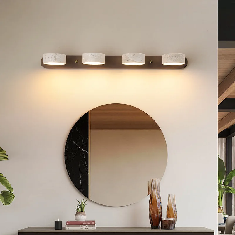 

Japanese Yellow Travertine Wall Light, Cave Stone LED Wall Lamp, Rotatable Light for Bathroom Dressing Mirror Front Lamp