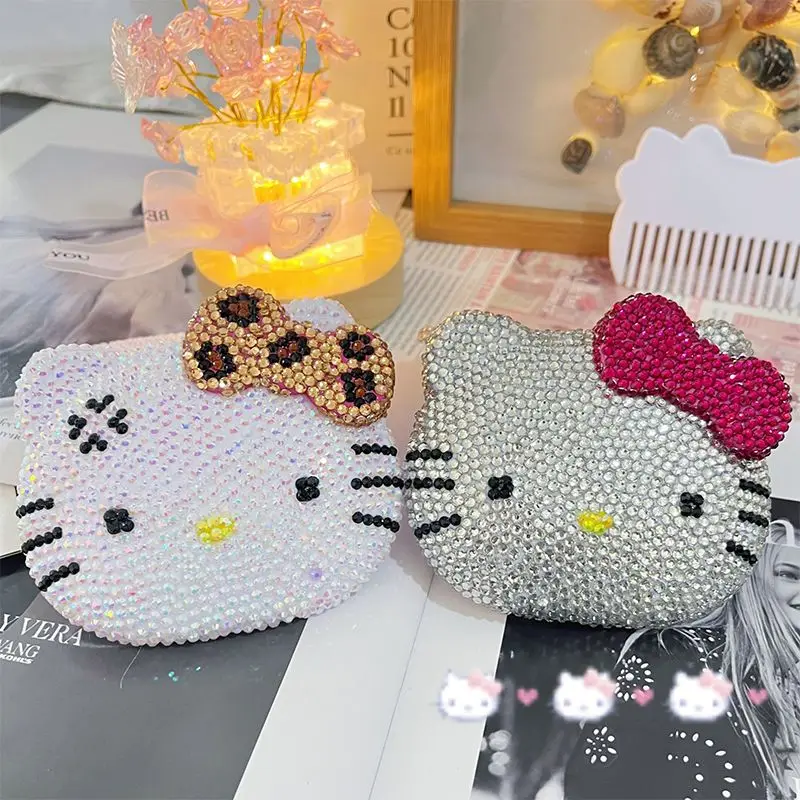 

Kawaii Hello Kitty DIY Mirror Mini Full Diamond Pocket Mirrors Handless Material Pack Girlfriend Makeup Mirror Car Makeup Mirror