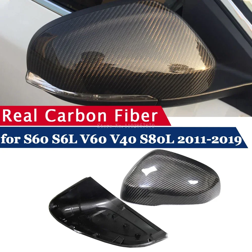 Rearview Mirror Cover for VOLVO S60 S6L V60 V40 S80L 2011-2019 Real Carbon Fiber Side Mirror Shells Add on Frame Case Protector