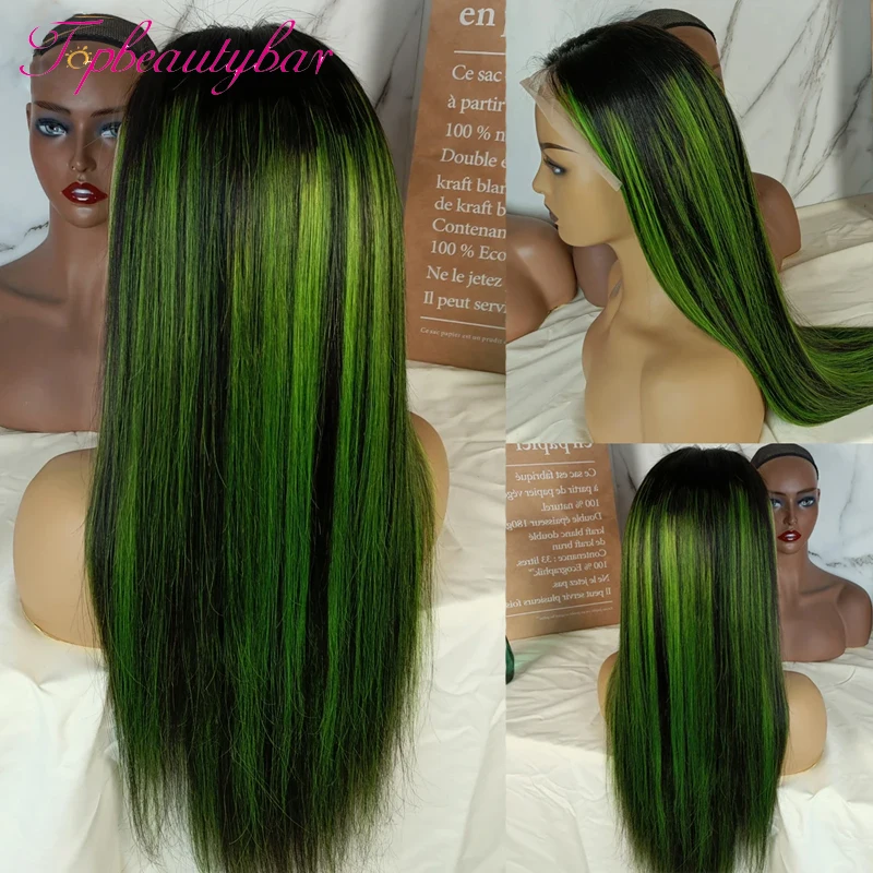 

Green Highlight Color 180 Density 13x4 Lace Front Wigs Remy Brazilian Human Hair Wigs Straight Lace Wigs For Women