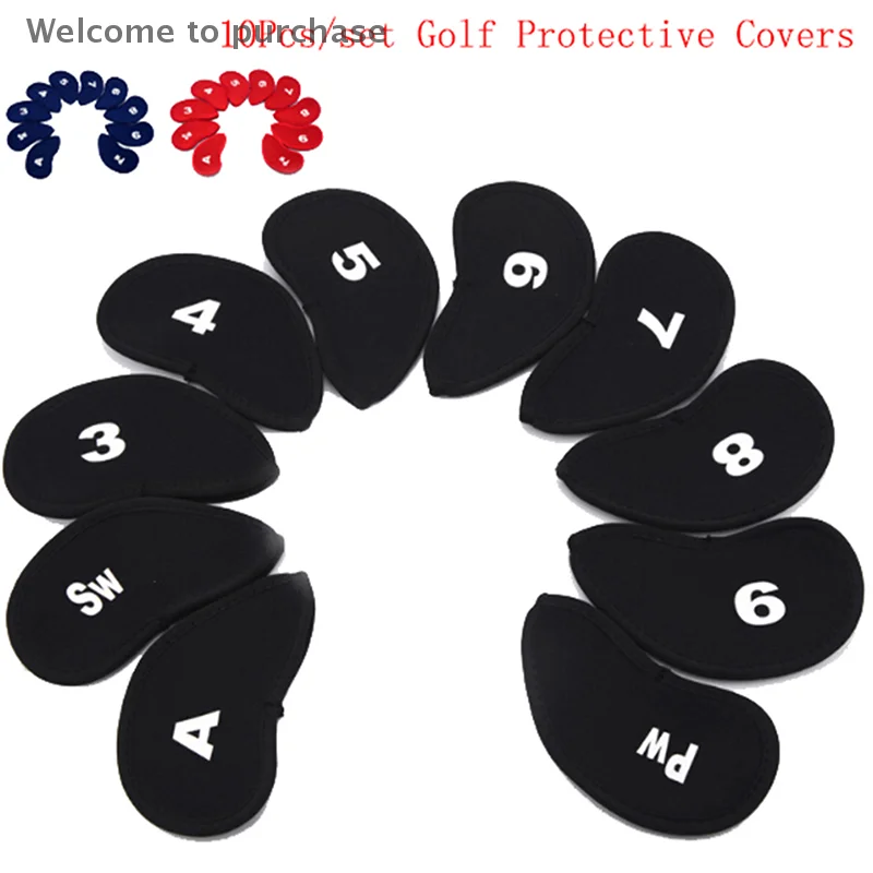 10pcs Wedge Iron Protective Headcovers Set Neoprene Golf Club Putter Head Cover