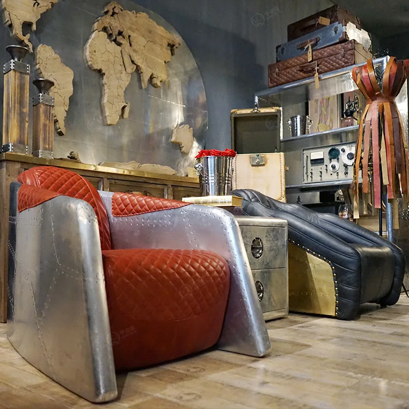 Sofa chair space aluminum is heavy industrial style matching sofa leather