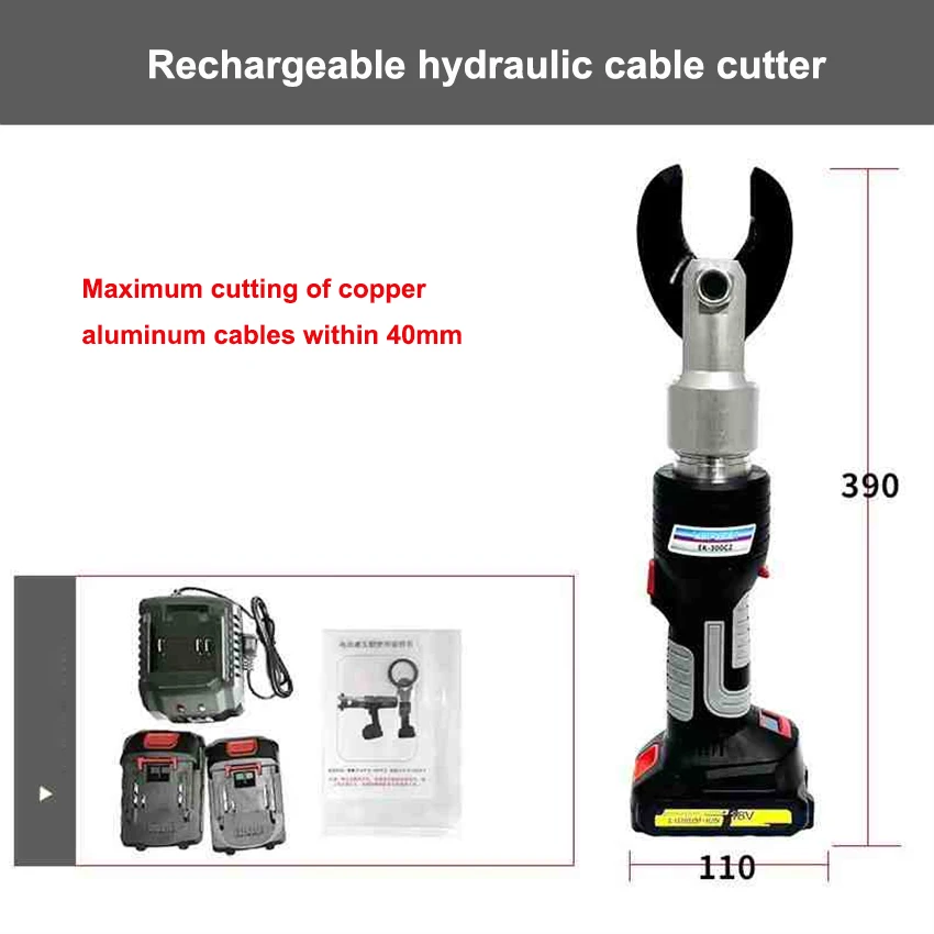 EK-40C Rechargeable Hydraulic Cable Cutter Electric Cable Cutter Hydraulic Cable Clipper Cable Lugs Crimping Tools 18V 3.0Ah