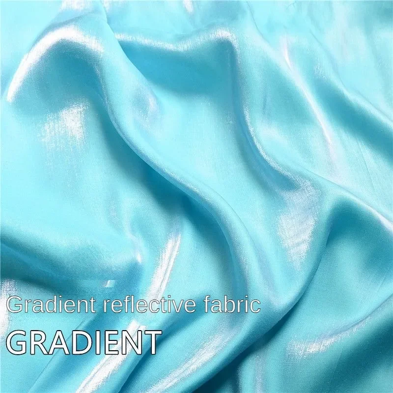 Gradient reflective fabric by meters for Shirt dress gift box packaging background sewing Needlework cloth Soft thin smooth blue