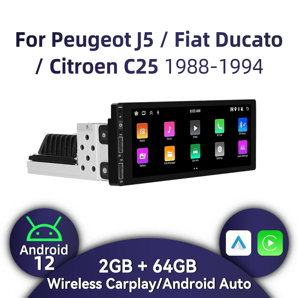 

1 Din Android Radio for Peugeot J5 Fiat Ducato Citroen C25 1988-1994 Carplay Autoradio Stereo 6.86" Car Multimedia Head Unit GPS