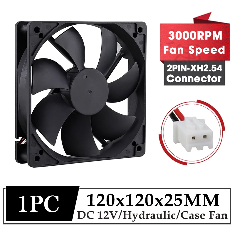 

Gdstime DC 12V Cooler Fan 120x120x25MM Brushless Axial Fan 120MM Laptop GPU Radiator 12CM High Speed PC Computer Case Fan