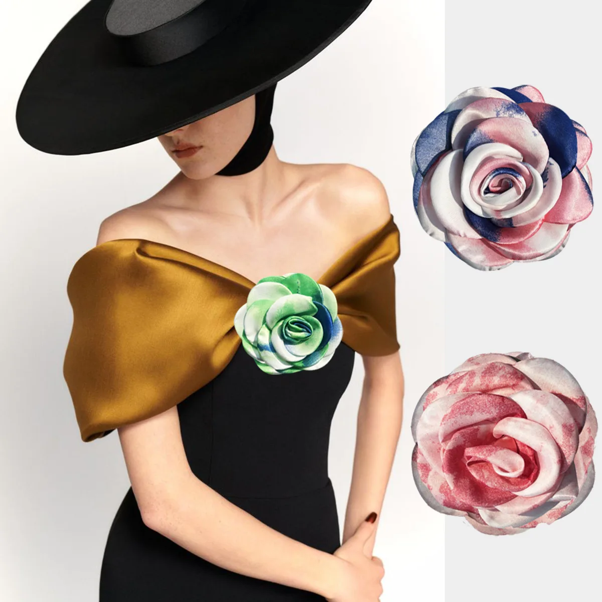 Unique Design Bandhnu Printing Fabric 10CM Flower Brooches for Women Multi-color Wholesale Floral PIn Hair Clip Women Headwear