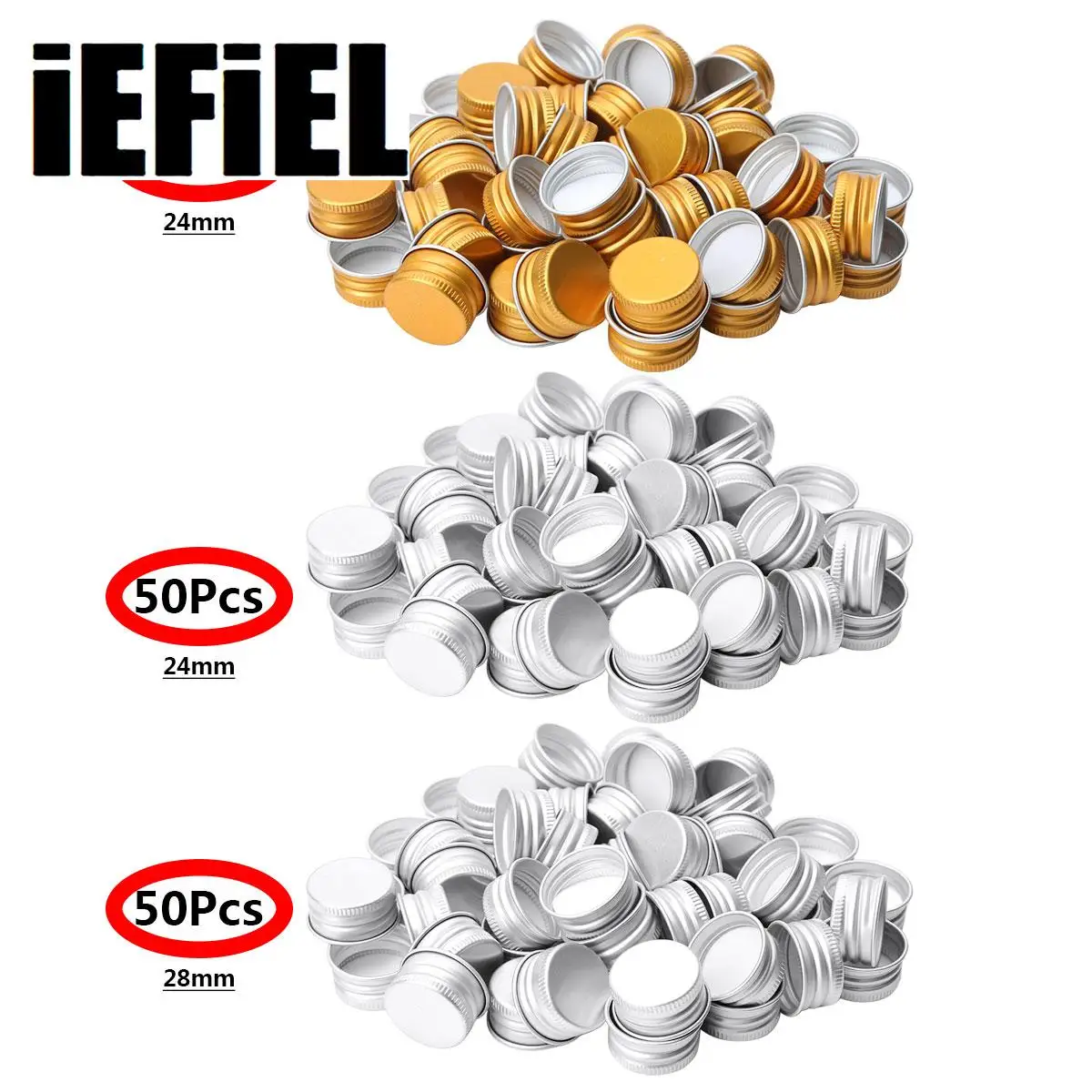 50Pcs Small Screw Lids 24R/28R Premium Aluminium Threaded Caps Lids Replacements for Mason Jar Borosilicate Glass Bottles Lids