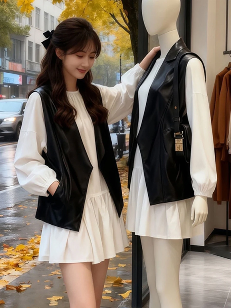 

Ele Bla ort Юбка и жилет Комплект верхней одежды для женщин Свободный крой Повседневный костюм на осень-зиму Faion из двух предметов