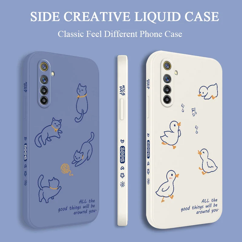 

Cute Line Animals Phone Case For OPPO Realme 14 13 12 11 10 9 9i 8 8i 7 Pro Plus C35 C21Y C25Y C25 4G 5G Liquid Silicone Cover