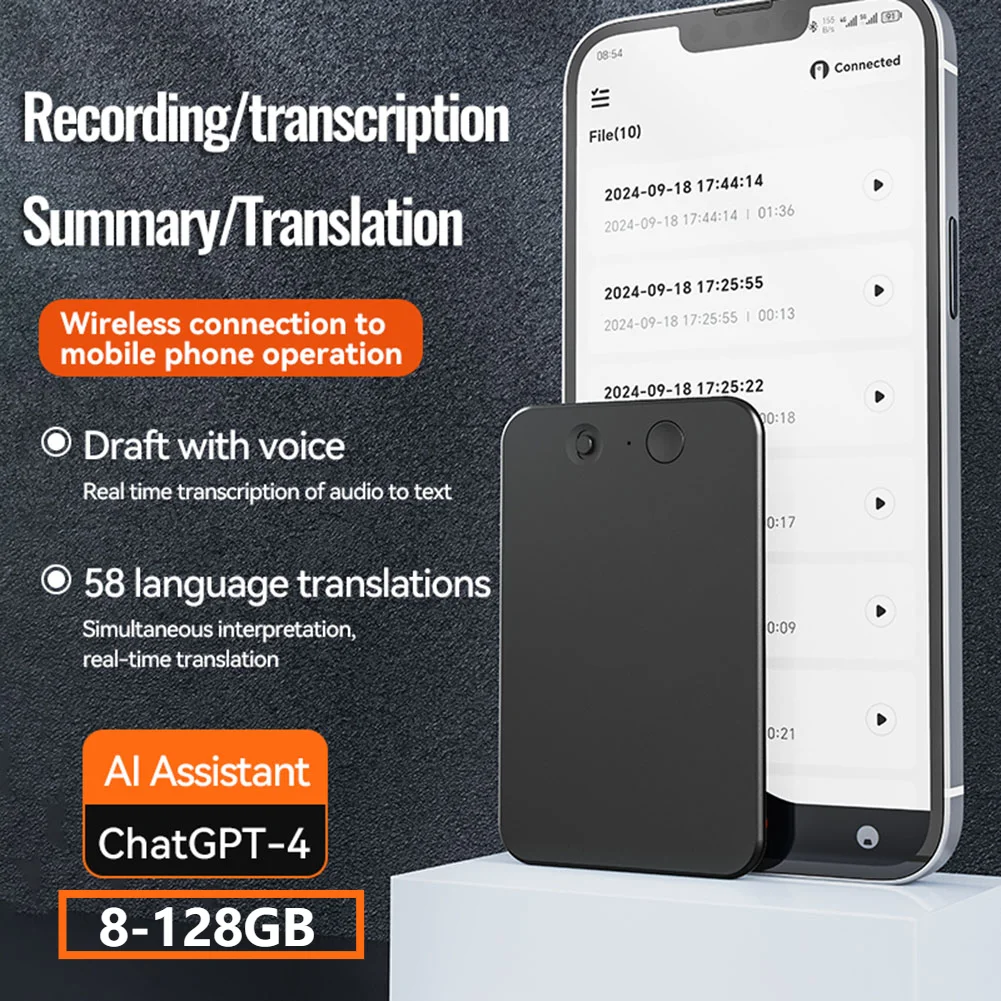 2025 AI ChatGPT-4o Intelligent Voice Recorder Noise Reduction 59 Language Translation Device Audio Dictaphone Sound Recorder