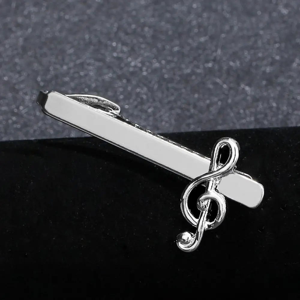 Fashion Silver Color Necktie Clips Musical Note Necktie Pin Men Jewelry Clasp Tie Pin for Shirt