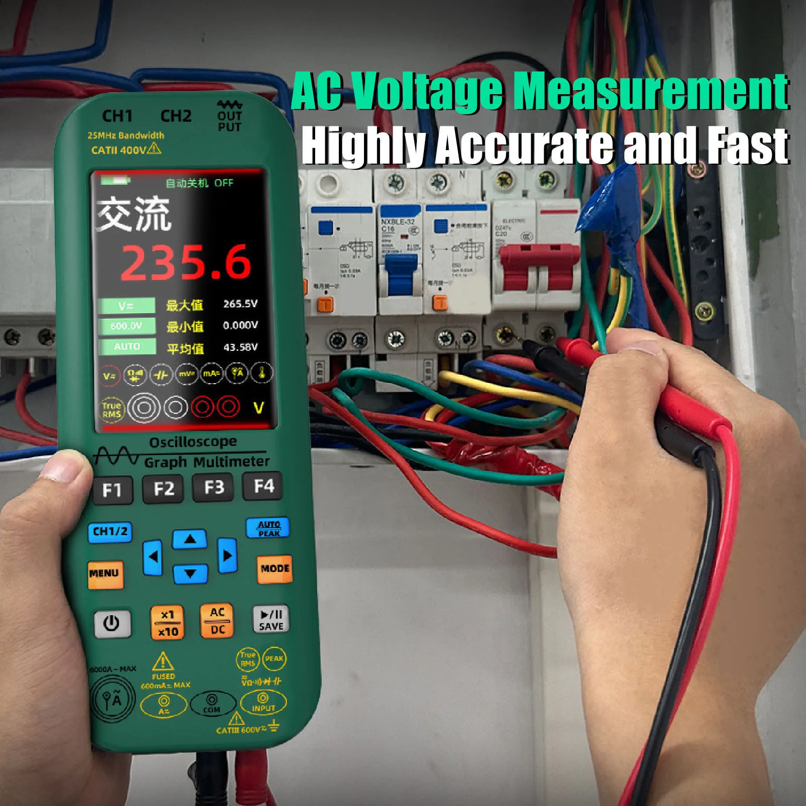 

Digital Handheld Oscilloscope Multiumeter Multifunctional 480x320DPI Resolution Oscilloscope Multimeter for Construction Sites