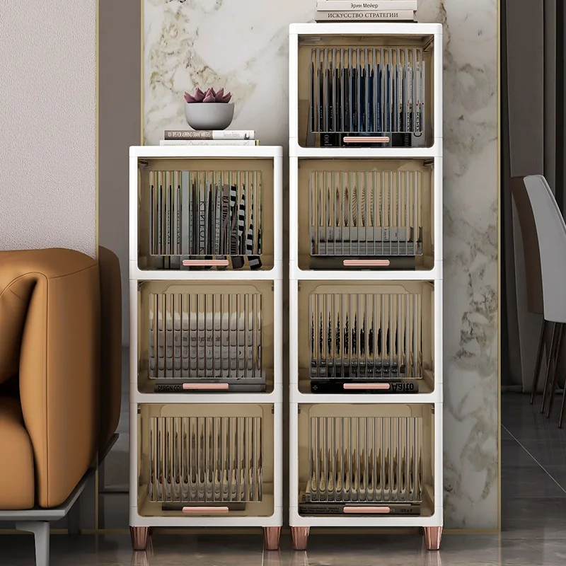 

Office Multi-Layer Transparent Storage Rack Indoor Bedside Table Snack Drawer-Type Gap Plastic Striped Storage Cabinet