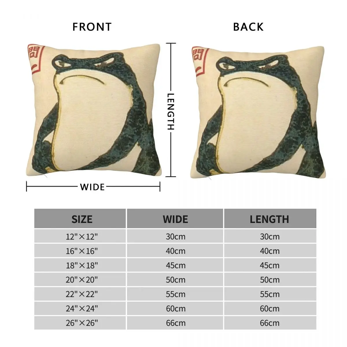 Matsumoto Hoji Frog Square Pillowcase Polyester Linen Velvet Pattern Zip Decor Sofa Seater Cushion Case