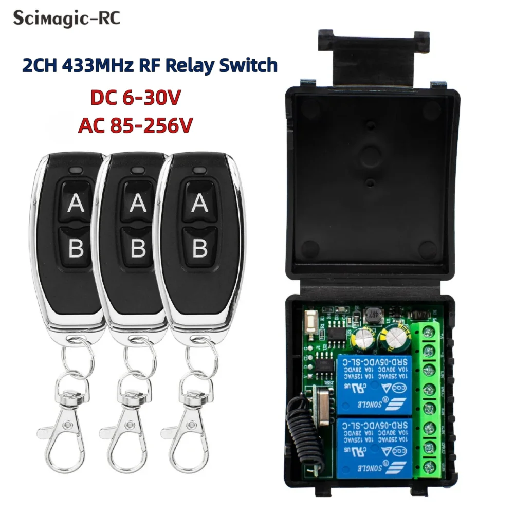 433MHz 2-Kanal Funk-Fernbedienungsschalter DC6V-30V AC220V Relais-Empfänger-Kit für Aktuator, Gleichstrommotor, Garagentor, Lichtsteuerung