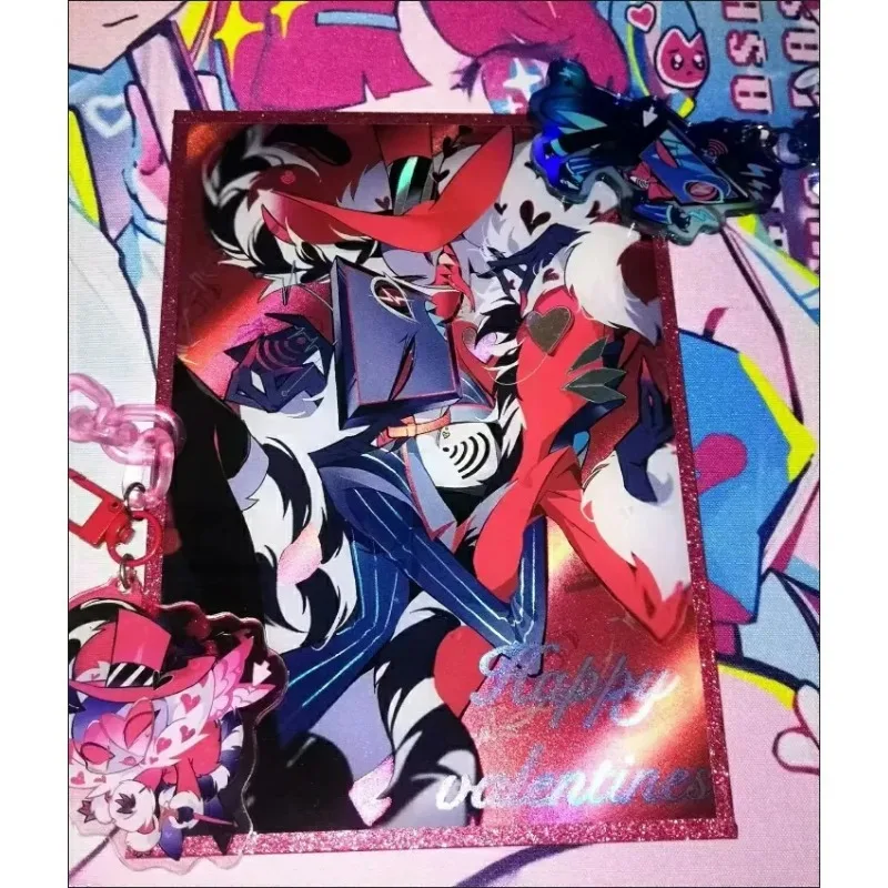 Valentine\'s Day Anime Vox Hotel Val 18CM Card Color Paper 7CM Acrylic Key Pendant Sign Birthday Gifts Collection
