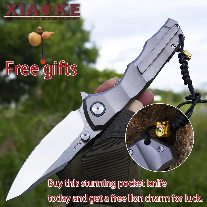 

VG10 folding knife TC4 titanium alloy handle professional hunting camping knife matte surface pocket EDC knife men's gift