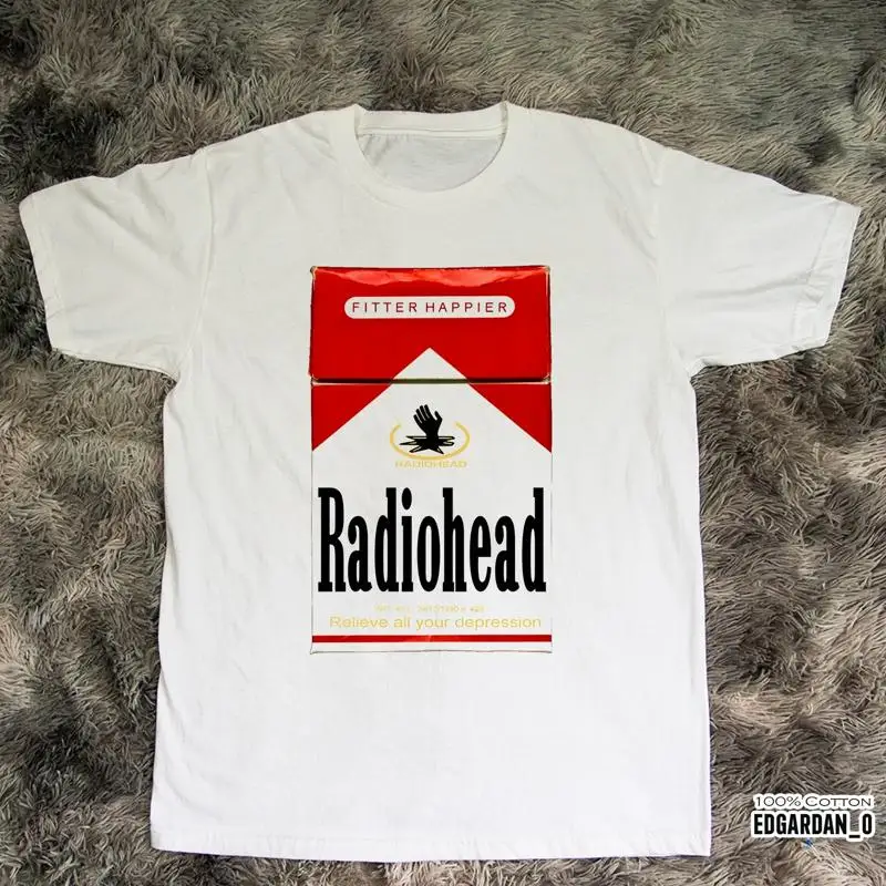 Radiohead Fitter Happier Smoke White T Shirt S 5Xl