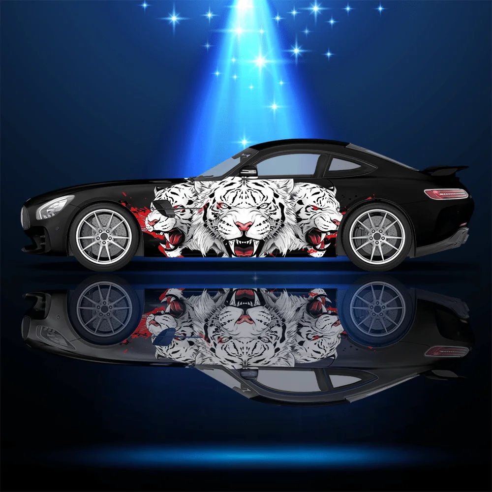 

Tigers Roared Red Background Car Vinyl Wraps Decal Self-adhesive PVC Sticker Suitable for Trucks SUV Decor Auto Accessories Gift