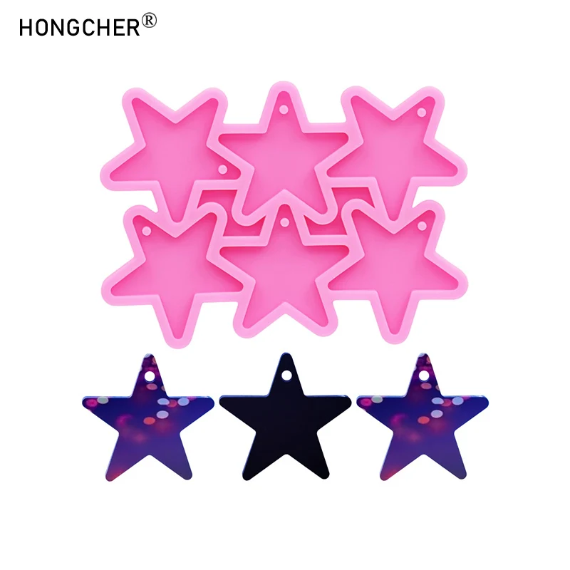 Shiny Mirror Pentagram Epoxy Resin Silicone Mold DIY Earrings Necklace Pendant Keychain Bag Jewelry Decorative Pendant Drip Mold