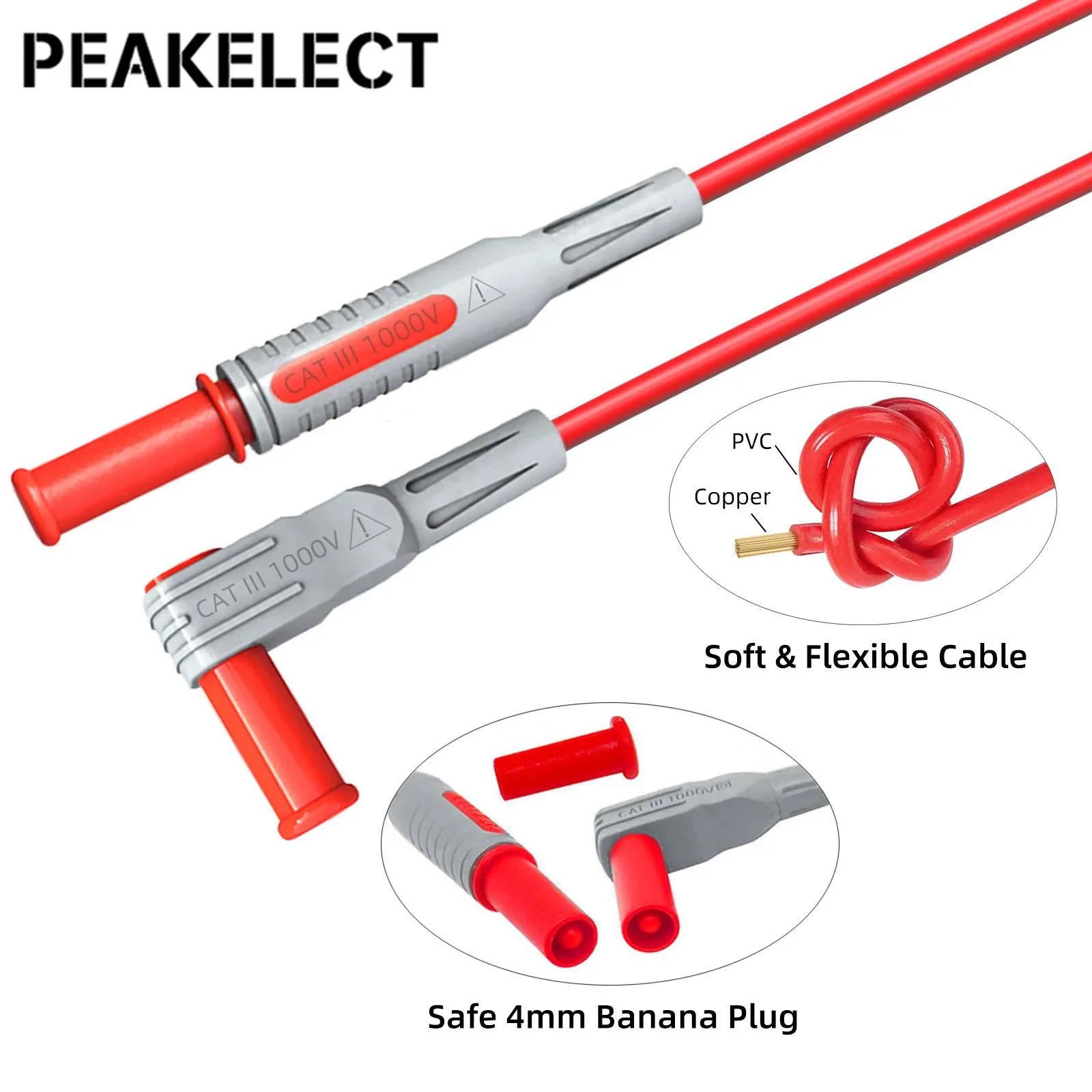 Peakelect P1033A 4mm Banana Plug Test Leads kit with Spring Piercing Test Hook Clips Probe for Multimeter Electronic Testing