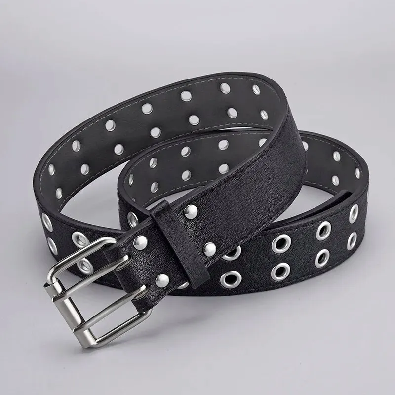 Ceinture simple à double trou pour hommes et femmes, punk, hip hop, rock, sous-culture Y2K, tendance, 1 pièce