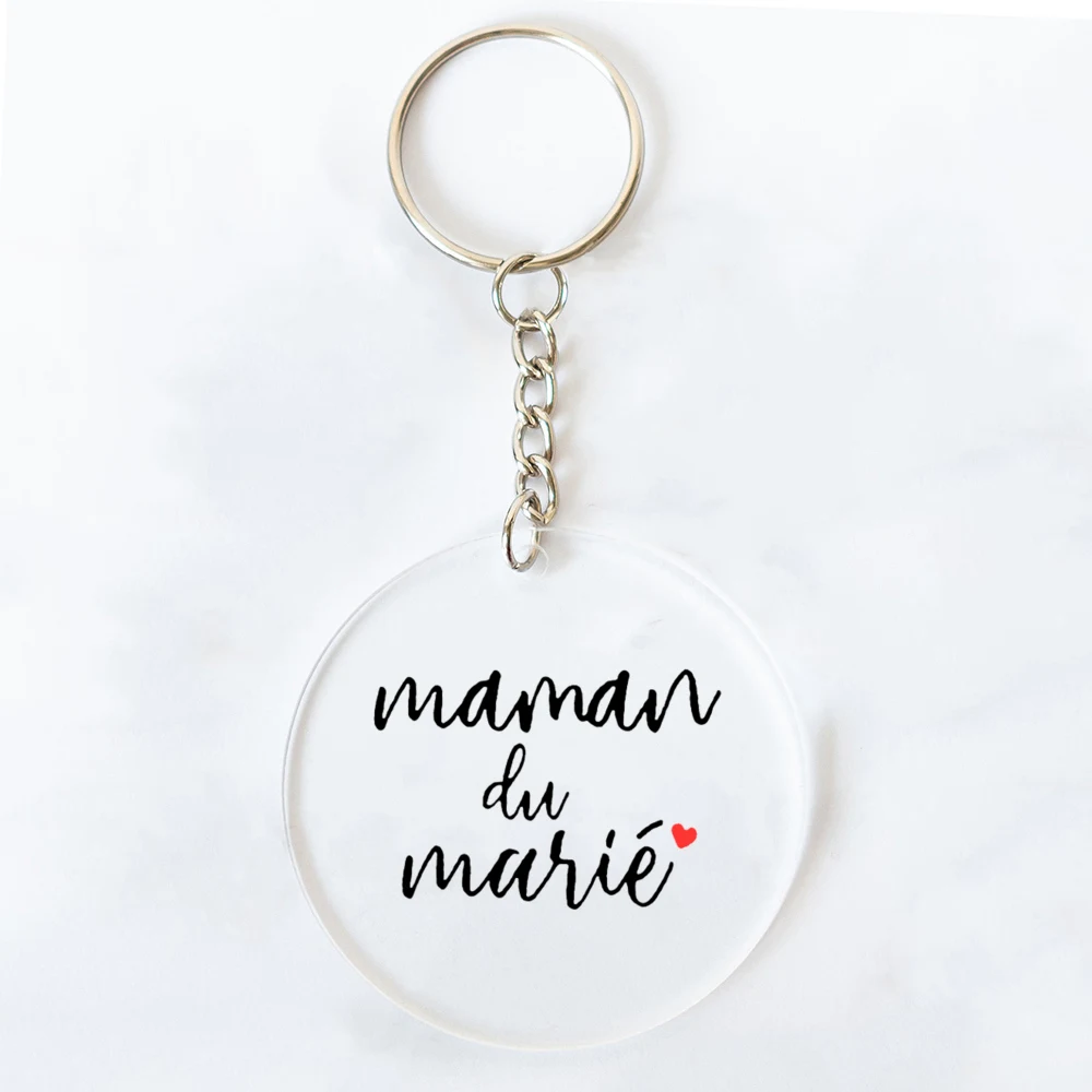 French Printed Keychain Circle Key Ring Acrylic Keyring Bachelorette Party Proposal Wedding Gifts for Witness Friends Family