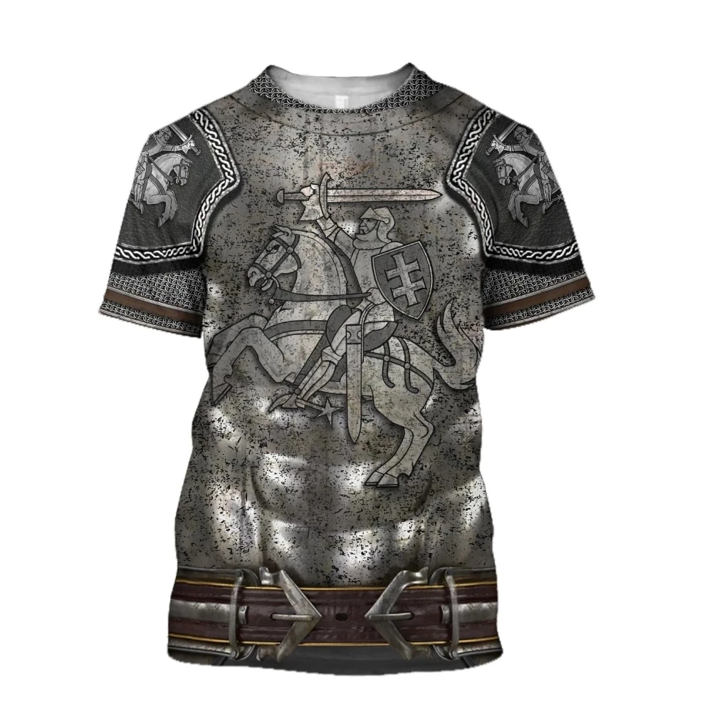 Men\'s Medieval Templar Armor 3D Printed T-shirt Street Fashion Unisex Casual Loose Large Summer Quick Dry Versatile Shirt