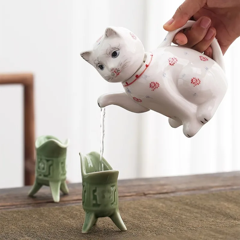 

Ceramics Kettle Porcelain Flagon WaterWare Cat Pot Drink Juice Bottle Bone China Teapot Jug Drinkware Household Kitchen Supplies