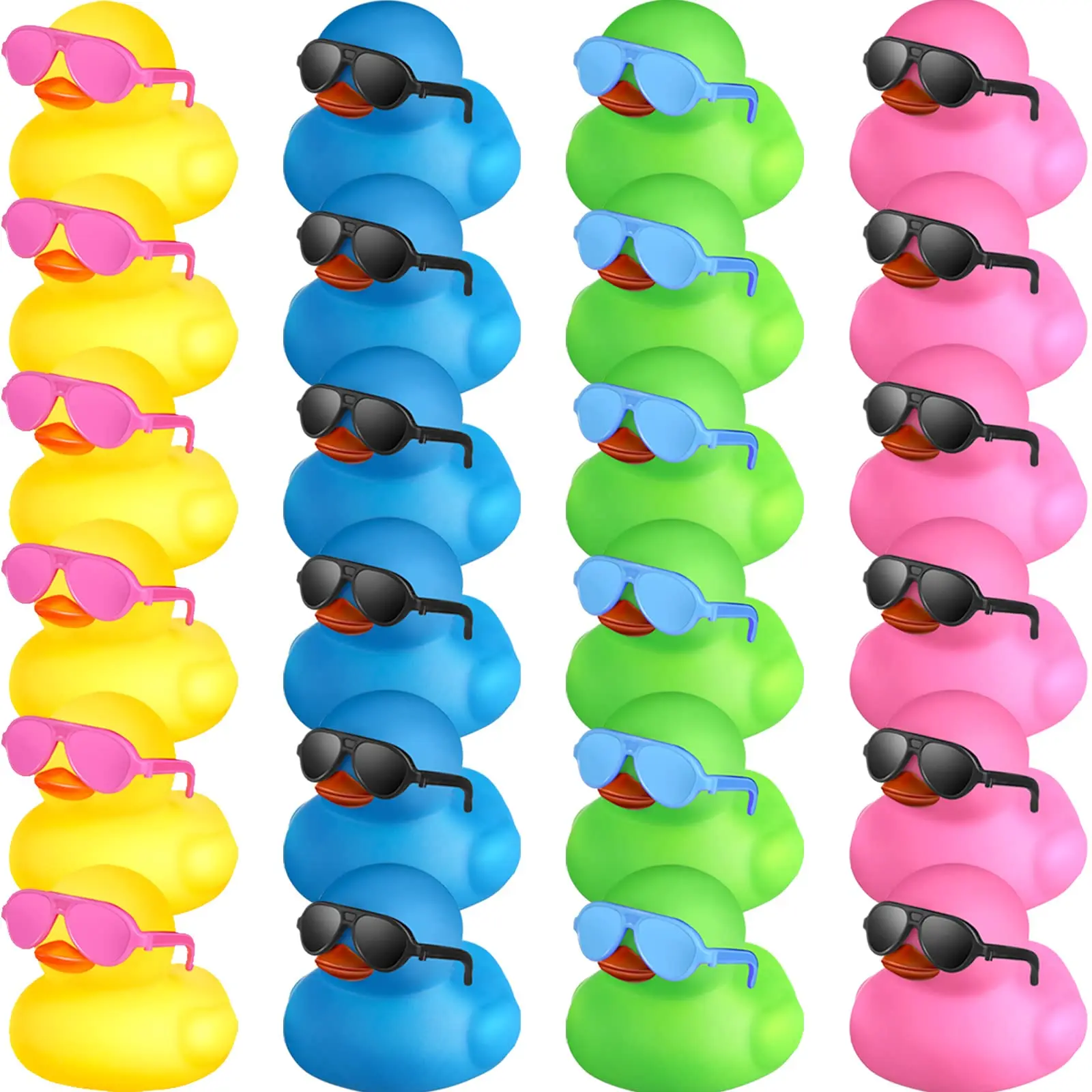 Mini jouets de baignoire en caoutchouc DLIGHTin Bulk Leon Duck avec lunettes de soleil, chambre d'irritation pour enfants, échange de cadeaux, 24 pièces