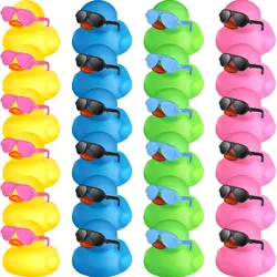 24 Pcs Mini Rubber Ducks with Sunglasses, Rubber Ducks in Bulk Valentine Duck Bathtub Toys for Kids Classroom Gift Exchange