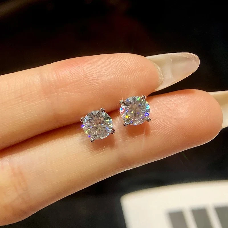 

KNB 1CT D Color Lacework Four Prong Moissanite Diamond Stud Earrings For Women Real 925 Sterling Silver Wedding Luxury Jewelry