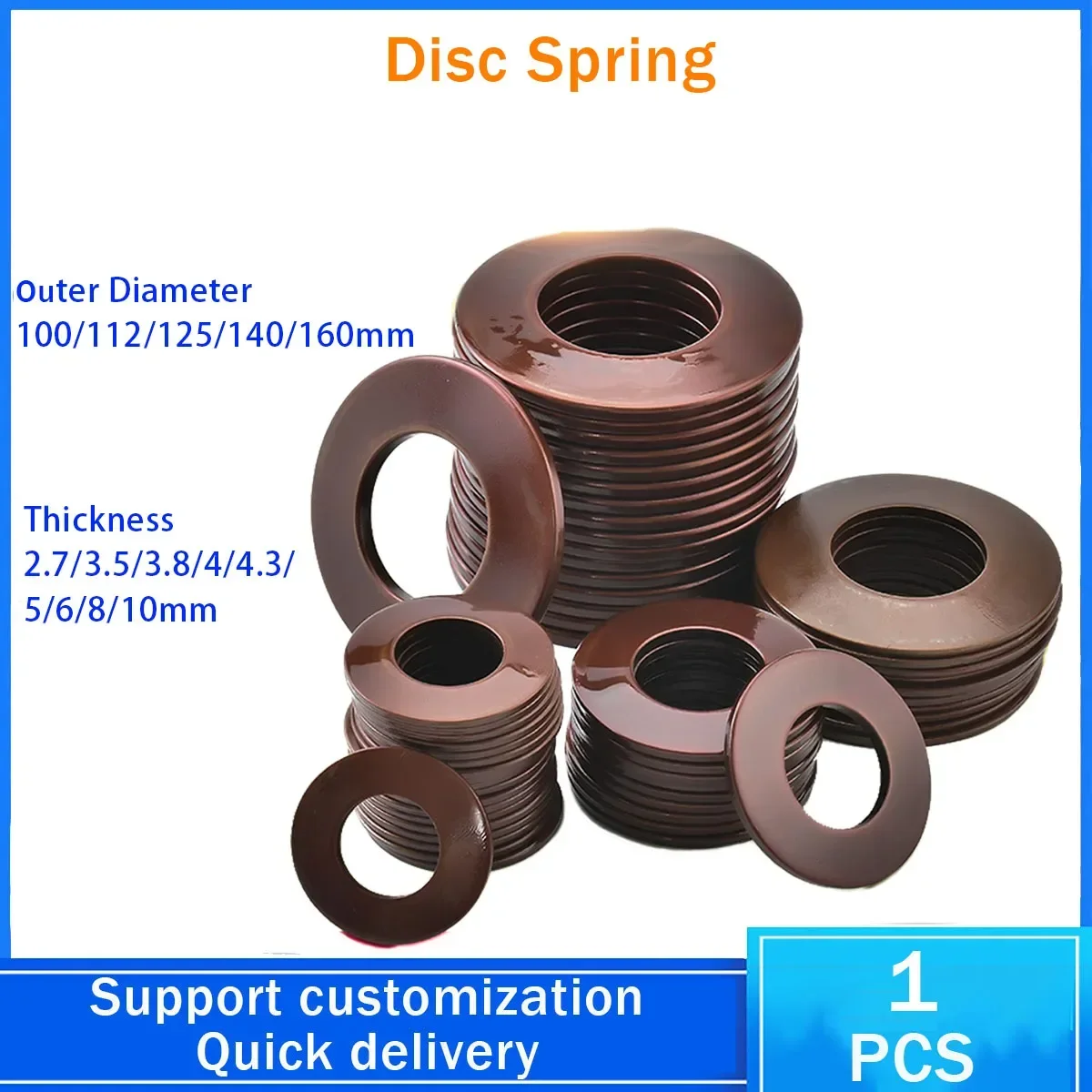 

1pcs/lot Disc Spring Washer Support Outer Diameter 100/112/125/140/160mm Thickness 2.7/3.5/3.8/4/4.3/5/6/8/10mm Customization