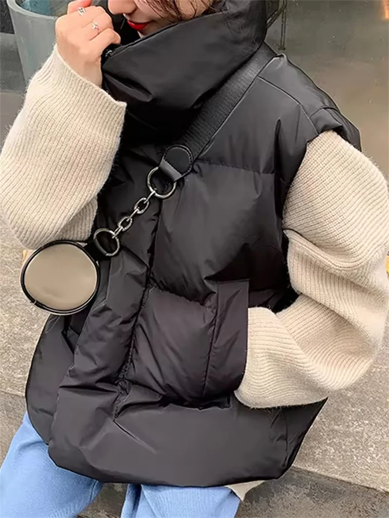 Chaqueta sin mangas para mujer, chaleco acolchado, chalecos cálidos de invierno, abrigo liso con cuello levantado, prendas de vestir holgadas para mujer
