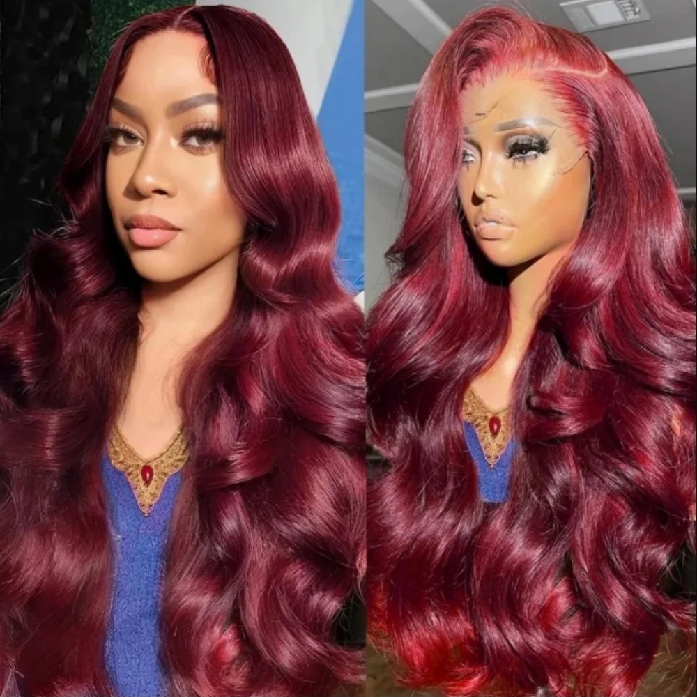 

Парик с кружевной передней частью 13x4/13x6 HD, 220% плотность, волнистый, цвет бургунди 99J, 100% натуральные волосы, предварительно выщипанные, красный цвет 99J