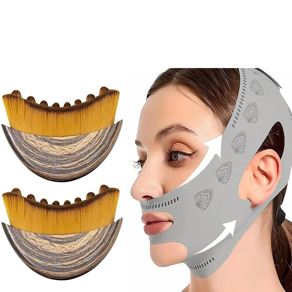 2-teiliges Lymph-Gesichtsformband & Massagebürste, V-Line-Lifting-Maske zur Doppelkinnreduzierung, Kieferlinienformer, Gesichtsstraffungsband – Detail 4
