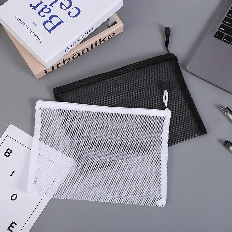 Borsa a rete in Nylon trasparente visibile borsa per cosmetici per trucco borsa per ufficio scolastico borsa con cerniera borsa per studenti matita