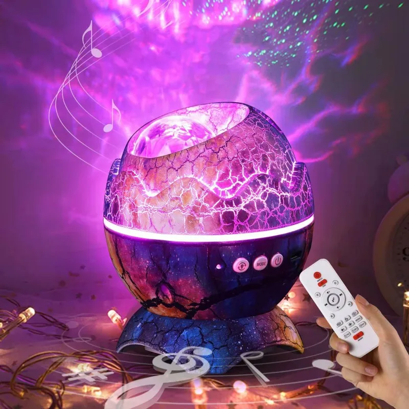 Dinosaur Egg Starry Night Light Galaxy Projection Lamp Bluetooth Music Crackle Nebula Decoration Kids Ambient Night Lights