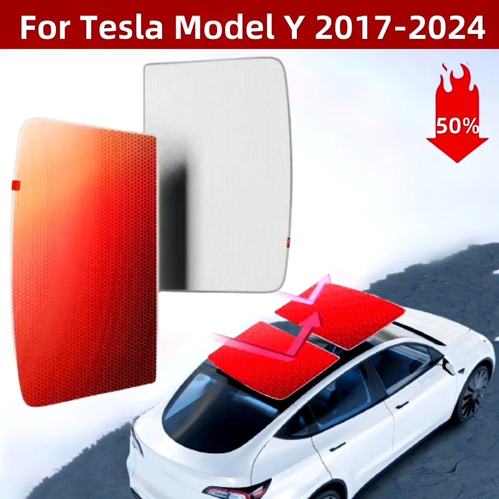 2PCS Roof Sunshade Compatible for Tesla Model Y 2017-2024,Foldable Super Heat Insulation Protection Fit Perfectly Accessories