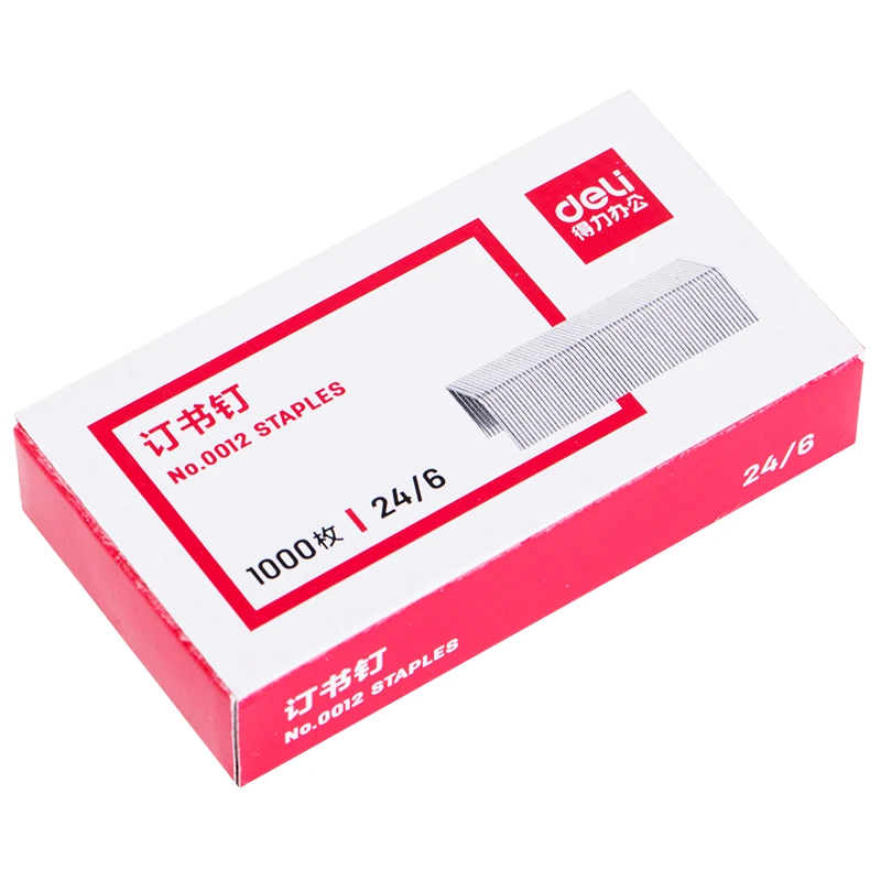 1000PCS/BOX Deli 0012 Universal Staples 24/6 12.8x6mm Normal Staple Binding Capacity 25 Sheets 70g China Top Brand Deli