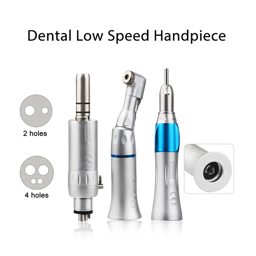 Dental Low Speed Handpiece Kit Air Motor Contra Angle Straight Handpiece Dentists Equipment Tools 2/4 Hole