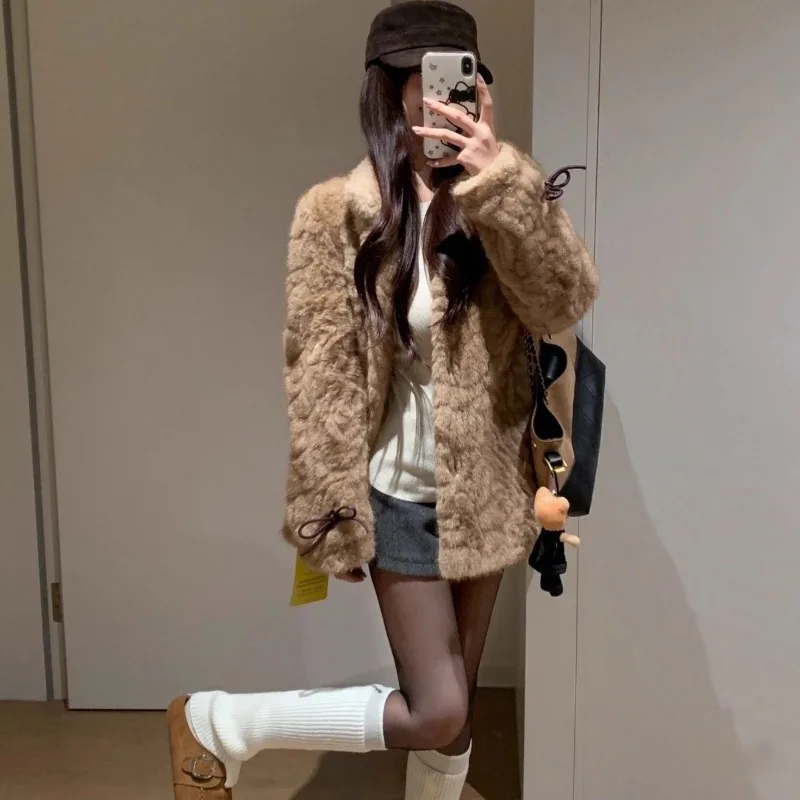 Women Loose Warm Faux Fur Winter New Item Stand Up Collar Dye Pointed Thickened Lazy Environmentally Friendly Coat Furry Jacket