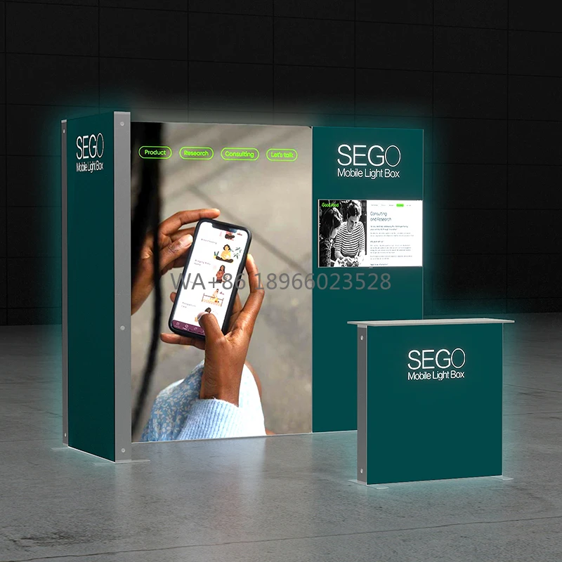 SEGO Europe Tade Show Lightbox Portable Aluminum Frame 3x3m Corner Booth with Wheeled Case