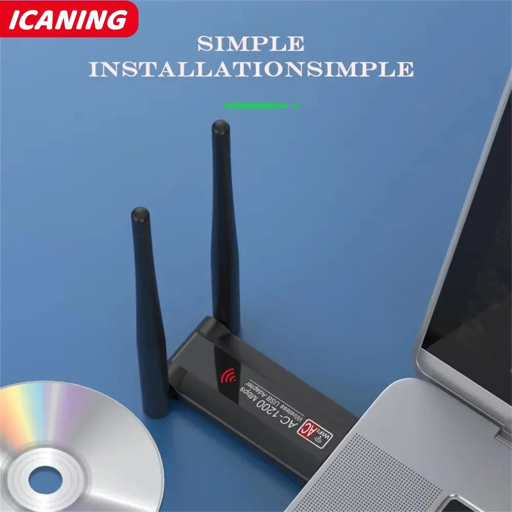 1200Mbps USB RTL8812 Wireless AC1200 Wlan USB3.0 Wifi Lan Adapter Dongle Dual Band 802.11ac With Antenna For Laptop Desktop